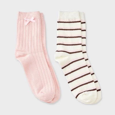 Women's Pointelle With Bow & Striped 2pk Mid Crew Socks - Wild Fable™ 5 Women's Pointelle With Bow & Striped 2pk Mid Crew Socks - Wild Fable™ - Image 3