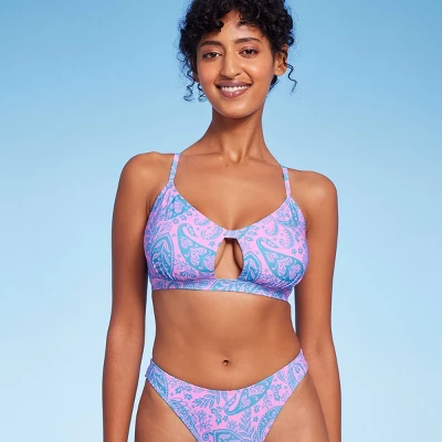 Women's Paisley Print Cut Out Bralette Bikini Top - Wild Fable™ Blue/Pink 8 Women's Paisley Print Cut Out Bralette Bikini Top - Wild Fable™ Blue/Pink - Image 6