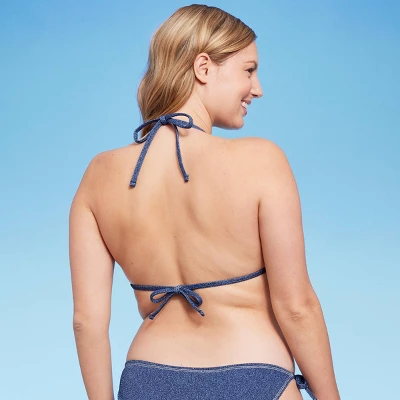 Women's Denim Textured Triangle Bikini Top - Wild Fable™ Denim Blue 6 Women's Denim Textured Triangle Bikini Top - Wild Fable™ Denim Blue - Image 4