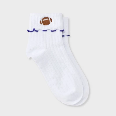 Women's Game Day Embroidered Football Pointelle Bobby Socks With Lettuce Edge Cuff - Wild Fable™ 14 Women's Game Day Embroidered Football Pointelle Bobby Socks With Lettuce Edge Cuff - Wild Fable™ - Image 12