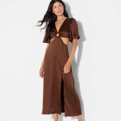 Women's Flutter Sleeve Satin Cap Maxi Bodycon Dress - Wild Fable™ Dark Brown -Target GUEST 0b95afde cd55 4440 9b6e 267dfc775aa3