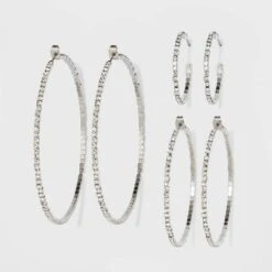 Trio Imitation Rhodium With Glass Crystal Rhinestone Hoop Stud Earring Set 3pc - Wild Fable™ White Crystal: Sparkly Hoops, Nickel-Free Metal -Target GUEST 36ddbf23 6bf7 4009 982e d35af2c2150c