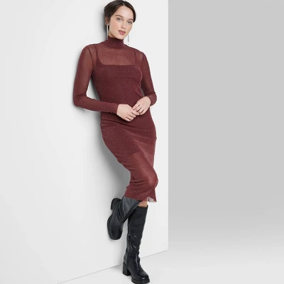 Women's Long Sleeve Lurex Mesh Midi Dress - Wild Fable™ Burgundy 6 Women's Long Sleeve Lurex Mesh Midi Dress - Wild Fable™ Burgundy - Image 4