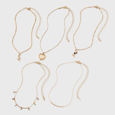 Mixed Rose And Heart Choker Necklace Set 5pc - Wild Fable™ Gold 3 Mixed Rose And Heart Choker Necklace Set 5pc - Wild Fable™ Gold
