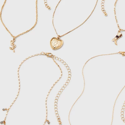 Mixed Rose And Heart Choker Necklace Set 5pc - Wild Fable™ Gold 4 Mixed Rose And Heart Choker Necklace Set 5pc - Wild Fable™ Gold - Image 2