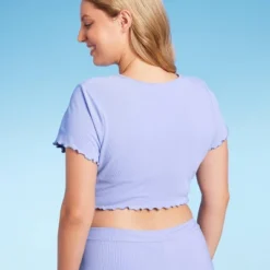 Women's Ruffle Detail Ribbed Short Sleeve Cropped Rashguard - Wild Fable™ Purple -Target GUEST 49dca862 6386 4bbc 931a e7ded3b13130