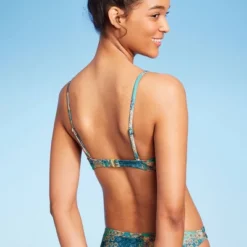 Women's Scoop Front Bralette Bikini Top - Wild Fable™ Blue Patchwork Print