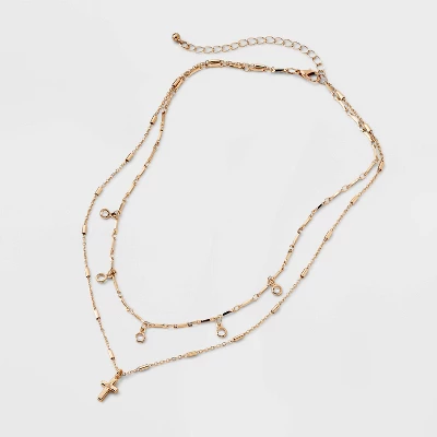 Cross Charm Multi-Strand Necklace - Wild Fable™ Gold 4 Cross Charm Multi-Strand Necklace - Wild Fable™ Gold - Image 2