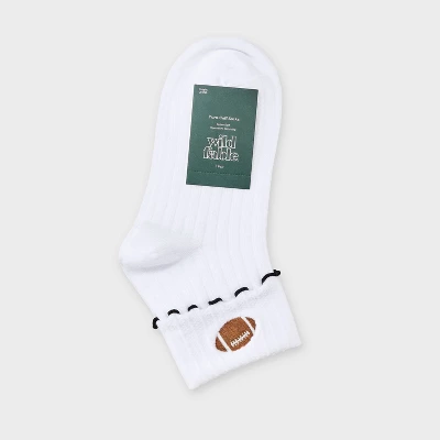 Women's Game Day Embroidered Football Pointelle Bobby Socks With Lettuce Edge Cuff - Wild Fable™ 3 Women's Game Day Embroidered Football Pointelle Bobby Socks With Lettuce Edge Cuff - Wild Fable™