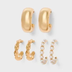 Smooth Twist And Pearl Hoop Earring Set 3pc - Wild Fable™ Gold -Target GUEST 78297633 05f9 4c0f acdd 28166b8d1c48