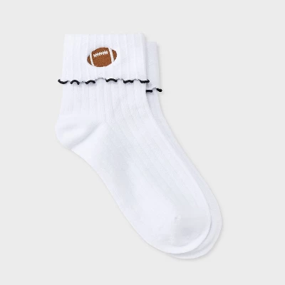 Women's Game Day Embroidered Football Pointelle Bobby Socks With Lettuce Edge Cuff - Wild Fable™ 5 Women's Game Day Embroidered Football Pointelle Bobby Socks With Lettuce Edge Cuff - Wild Fable™ - Image 3