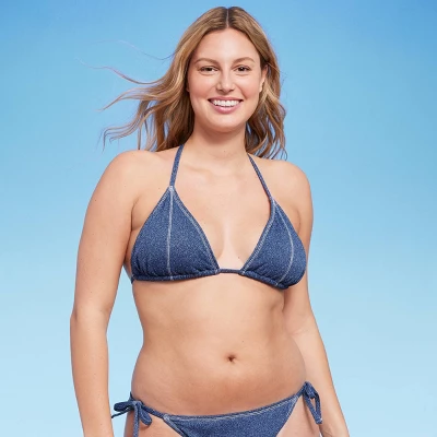 Women's Denim Textured Triangle Bikini Top - Wild Fable™ Denim Blue 5 Women's Denim Textured Triangle Bikini Top - Wild Fable™ Denim Blue - Image 3