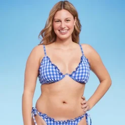 Women's Ruffle Trim Textured Underwire Bikini Top - Wild Fable™ Cobalt Blue Gingham Print -Target GUEST 883afe24 3879 45e4 ac48 fa238e7aa9ec