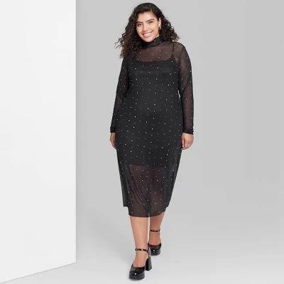 Women's Long Sleeve Rhinestone Mesh Midi Dress - Wild Fable™ Black 5 Women's Long Sleeve Rhinestone Mesh Midi Dress - Wild Fable™ Black - Image 4
