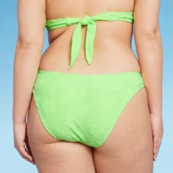 Women's Terry Textured High Leg Cheeky Bikini Bottom - Wild Fable™ Green