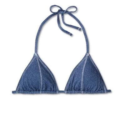 Women's Denim Textured Triangle Bikini Top - Wild Fable™ Denim Blue 7 Women's Denim Textured Triangle Bikini Top - Wild Fable™ Denim Blue - Image 5