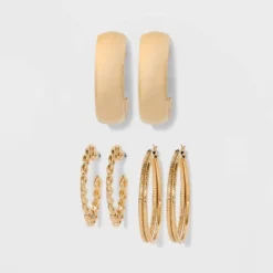 Frozen Chain And Chunky Hoop Trio Earring Set 3pc - Wild Fable™ Gold: Nickel-Free Metal Jewelry -Target GUEST c5a1651d 63f9 4b82 894c 6a89797b6d27