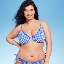Women's Ruffle Trim Textured Underwire Bikini Top - Wild Fable™ Cobalt Blue Gingham Print -Target GUEST d883a899 df36 4ead ac6e d9d2cfe69ece