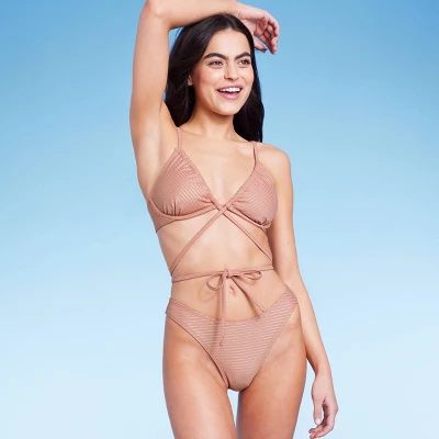 Women's High Leg Cheeky Bikini Bottom - Wild Fable™ Brown Lurex 4 Women's High Leg Cheeky Bikini Bottom - Wild Fable™ Brown Lurex - Image 2