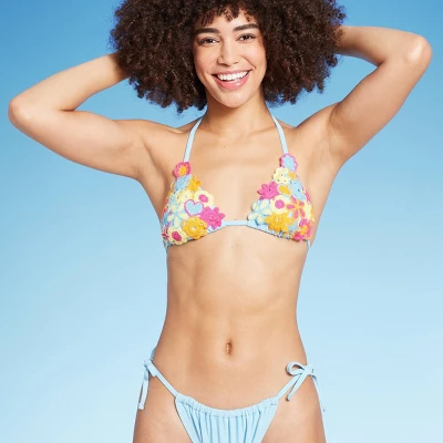 Women's Mixed Icon Crochet Triangle Bikini Top - Wild Fable™ Blue 7 Women's Mixed Icon Crochet Triangle Bikini Top - Wild Fable™ Blue - Image 5