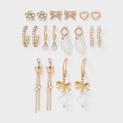 Bow Butterfly And Faux Pearl Earring Set 9pc - Wild Fable™ Gold 5 Bow Butterfly And Faux Pearl Earring Set 9pc - Wild Fable™ Gold - Image 3